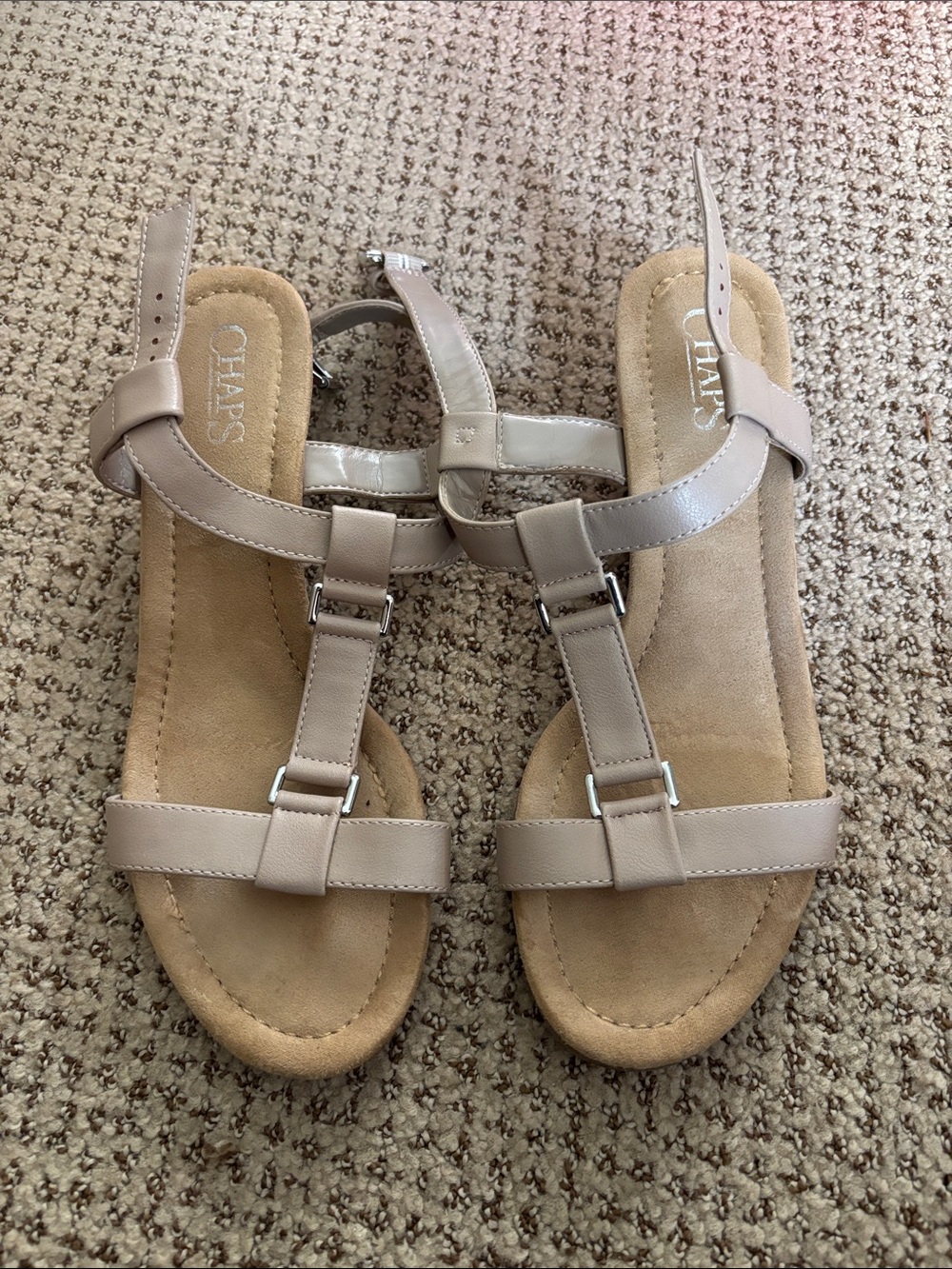 Chaps Women's Beige Strappy T‑Bar Sandals